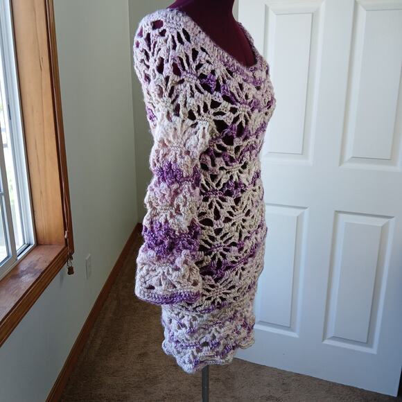 Icy Grape Crochet Dress Swim Cover boho lace purple wool washable plus sized XXL - Picture 6 of 16